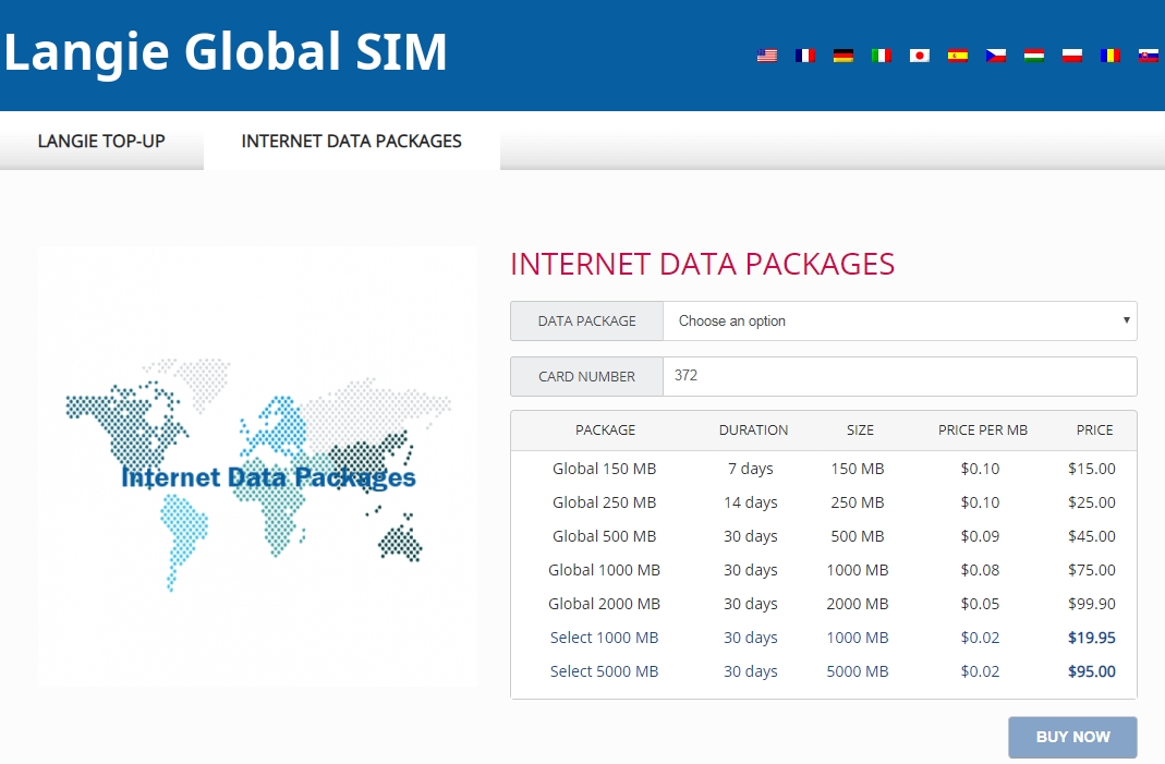 Langie Global 3G SIM כרטיס חבילות אינטרנט